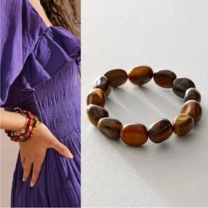 Free People Ariana Ost Crystal Bracelet in Tigers Eye Brown Festival Boho  NWT